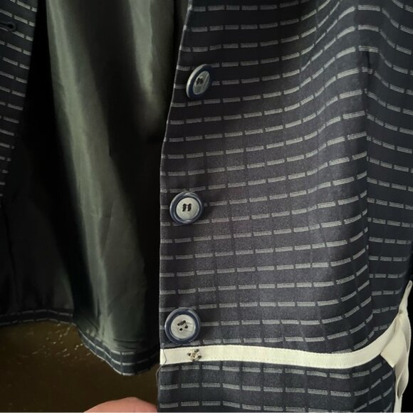 Navy Blue & White Patterned Skirt Suit with Ruffle Bottom, Size 24W - Picture 13 of 14